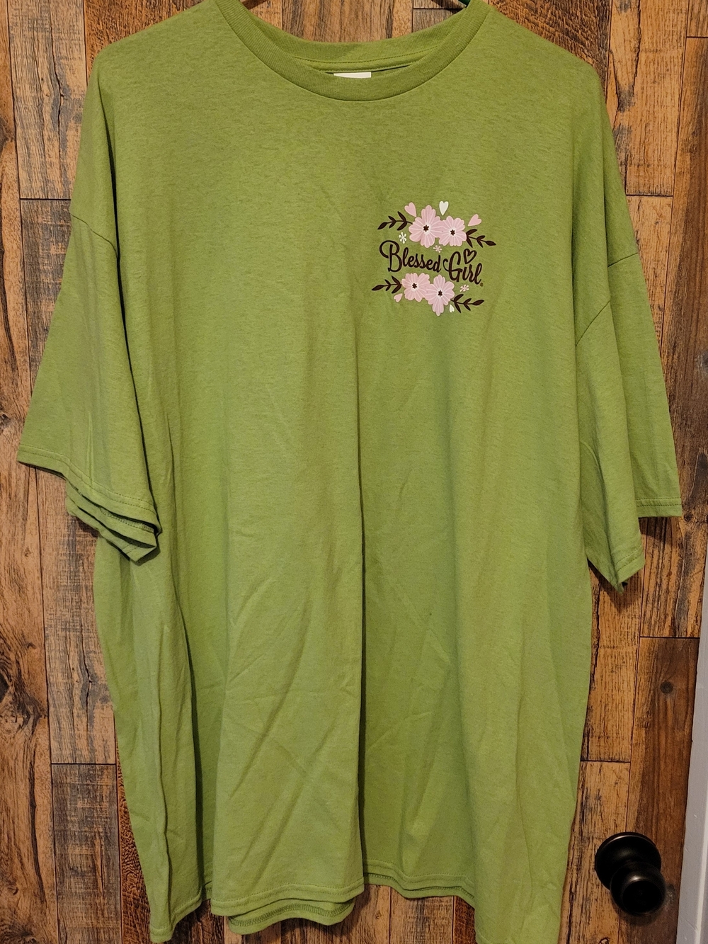 Delta Olive Green Short Sleeve Tee with Pink Floral 'Blessed Girl' Print